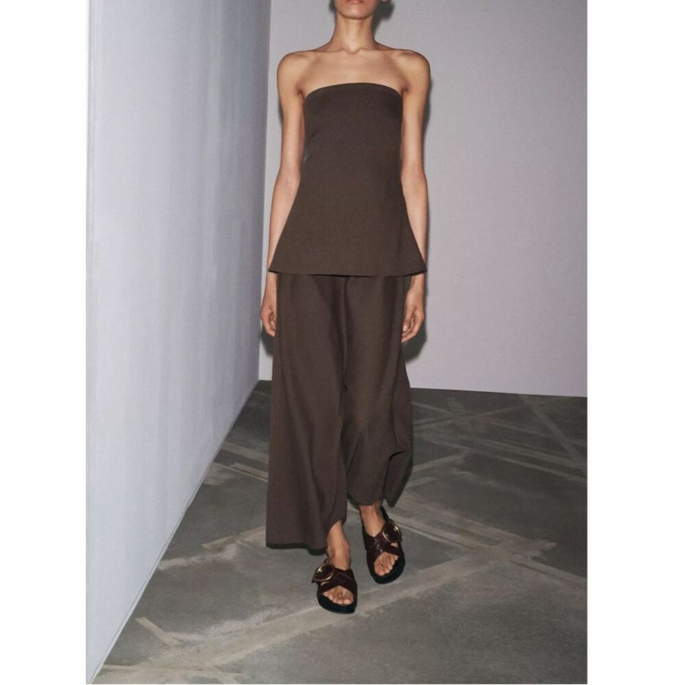 Zara Strapless Brown Midi Dress